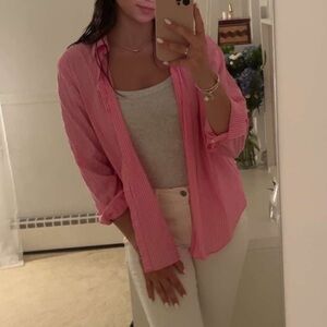 Chaps pink and white strip button up